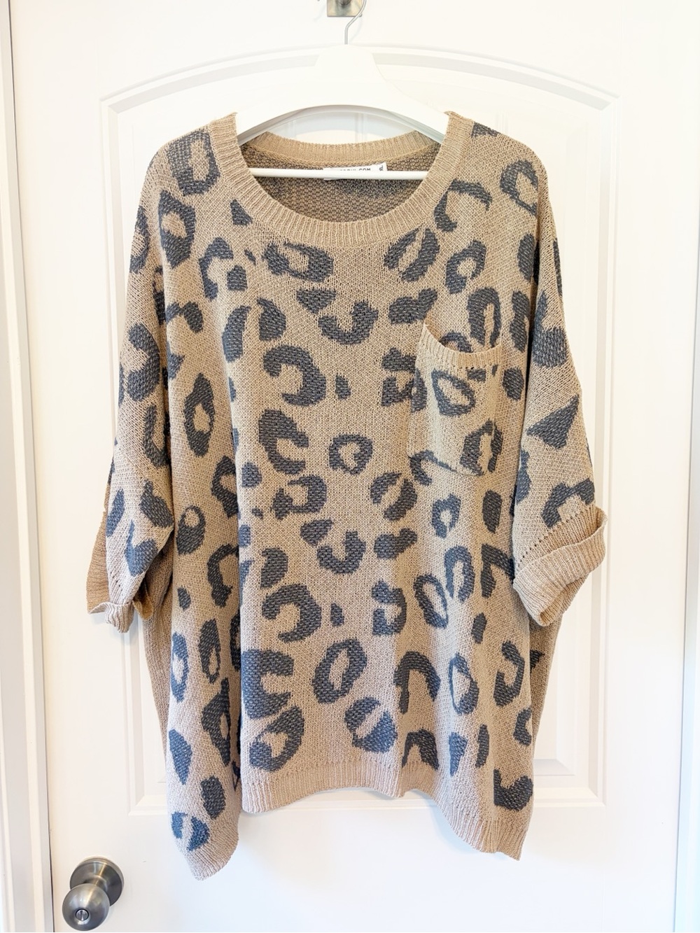 Chic Soul Leopard Pocket Sweater - Taupe & Charcoal